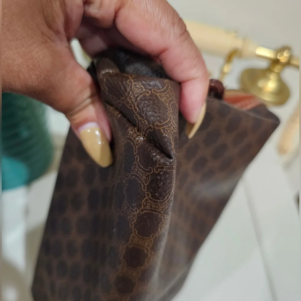 Vintage Celine Macadam Coated Canvas Cosmetic Pouch.